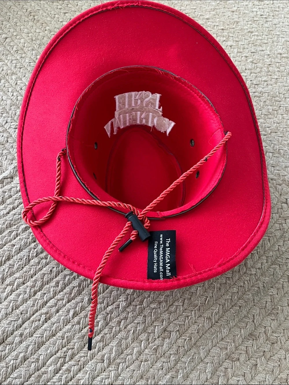 Red Cowboy Hat with Embroidered 'America First' Logo